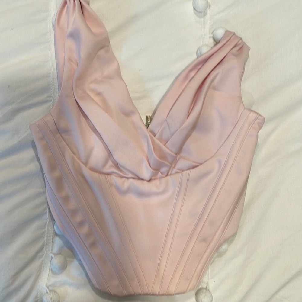 House of CB SATIN DRAPED SHOULDER CORSET TOP